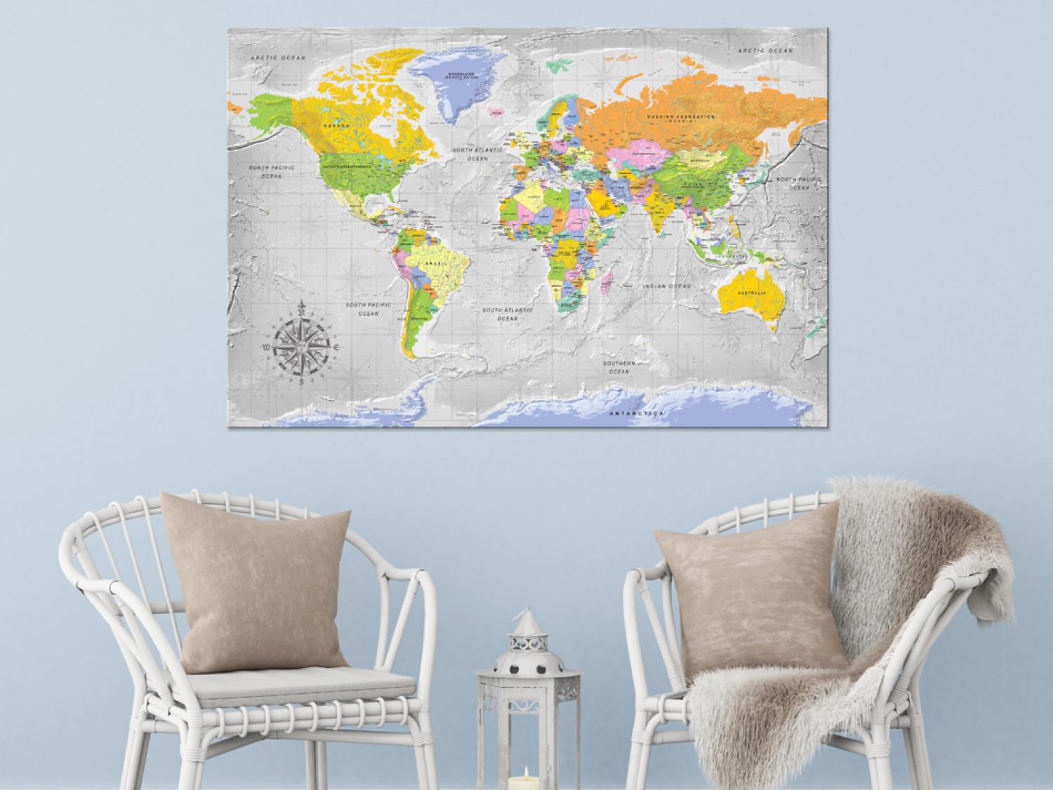 Cuadro Rumbo de viaje (1 parte) - tono gris del mapa mundial con letras