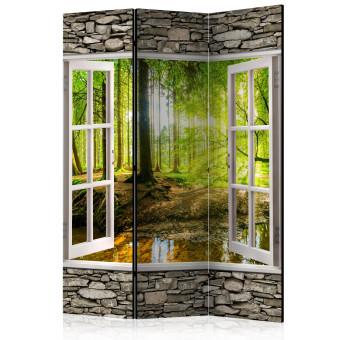 Biombo Bosque mañana - textura piedra ventana vista bosque