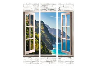 Biombo barato Coastal Hills - textura ventana piedra vista montaña mar