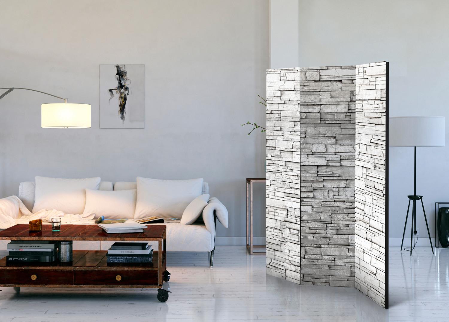 Biombo White Spell - textura arquitectónica de ladrillo de piedra blanca