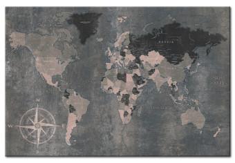 Cuadro Viaje por los continentes (1 parte) - mapa mundial en tonos grises
