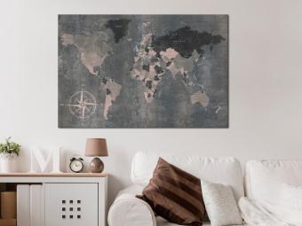 Cuadro Viaje por los continentes (1 parte) - mapa mundial en tonos grises