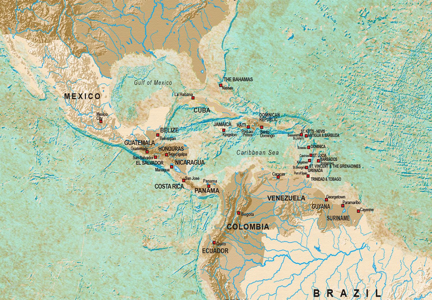 Cuadro moderno Descubriendo continentes verdes (1 parte) - mapa mundial en beige