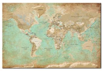 Cuadro moderno Descubriendo continentes verdes (1 parte) - mapa mundial en beige