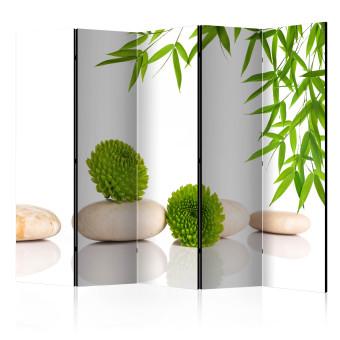 Biombo decorativo Relajación verde II - planta piedras zen fondo blanco