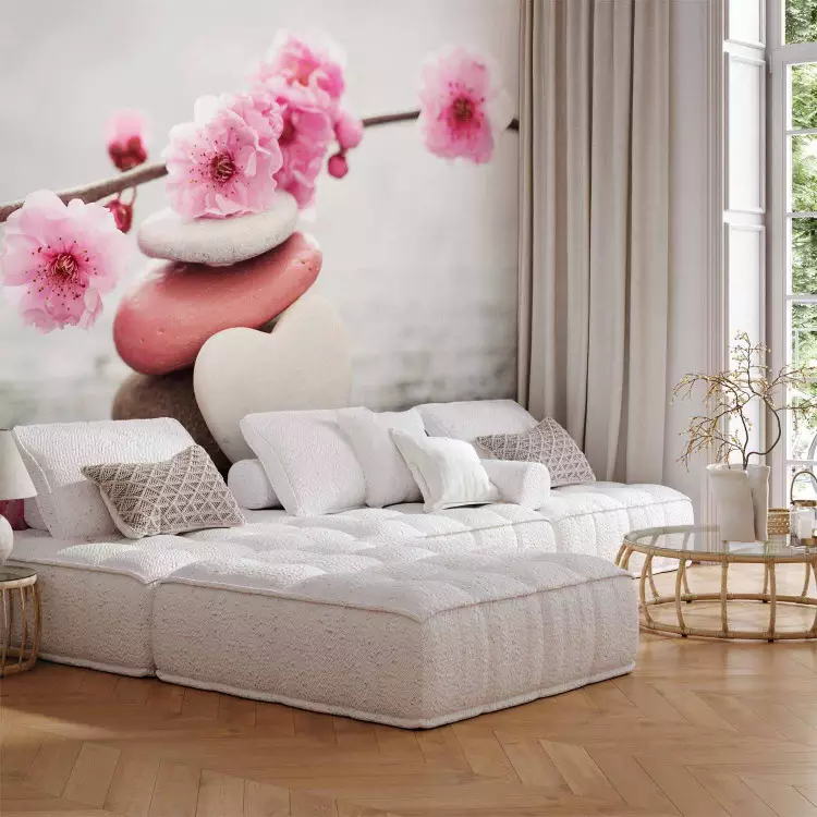 Fotomural a medida Oriente - Composición floral de cerezos con piedra blanca