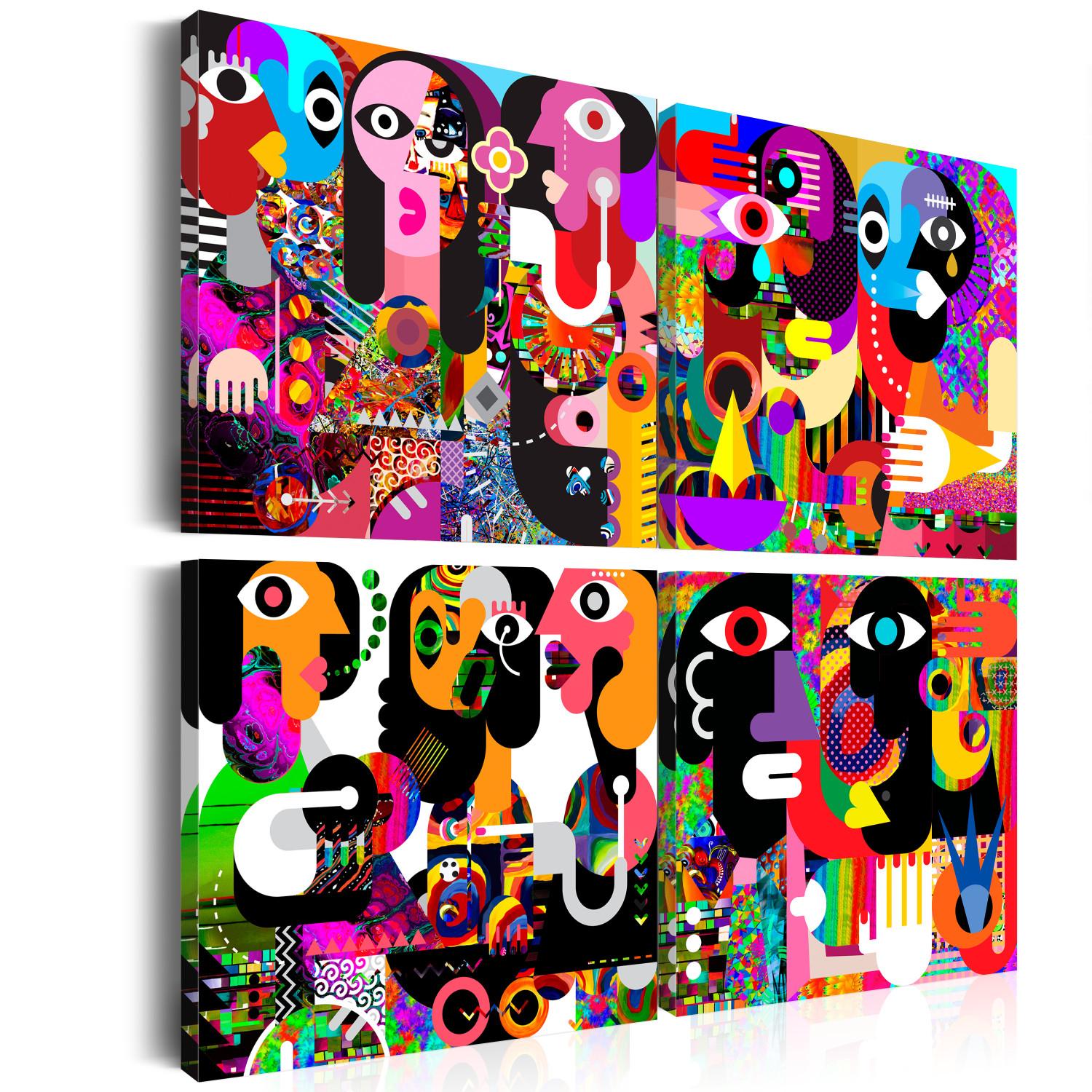 Cuadro moderno Arte de rostros coloridos (4 partes) - estilo modernista de figuras