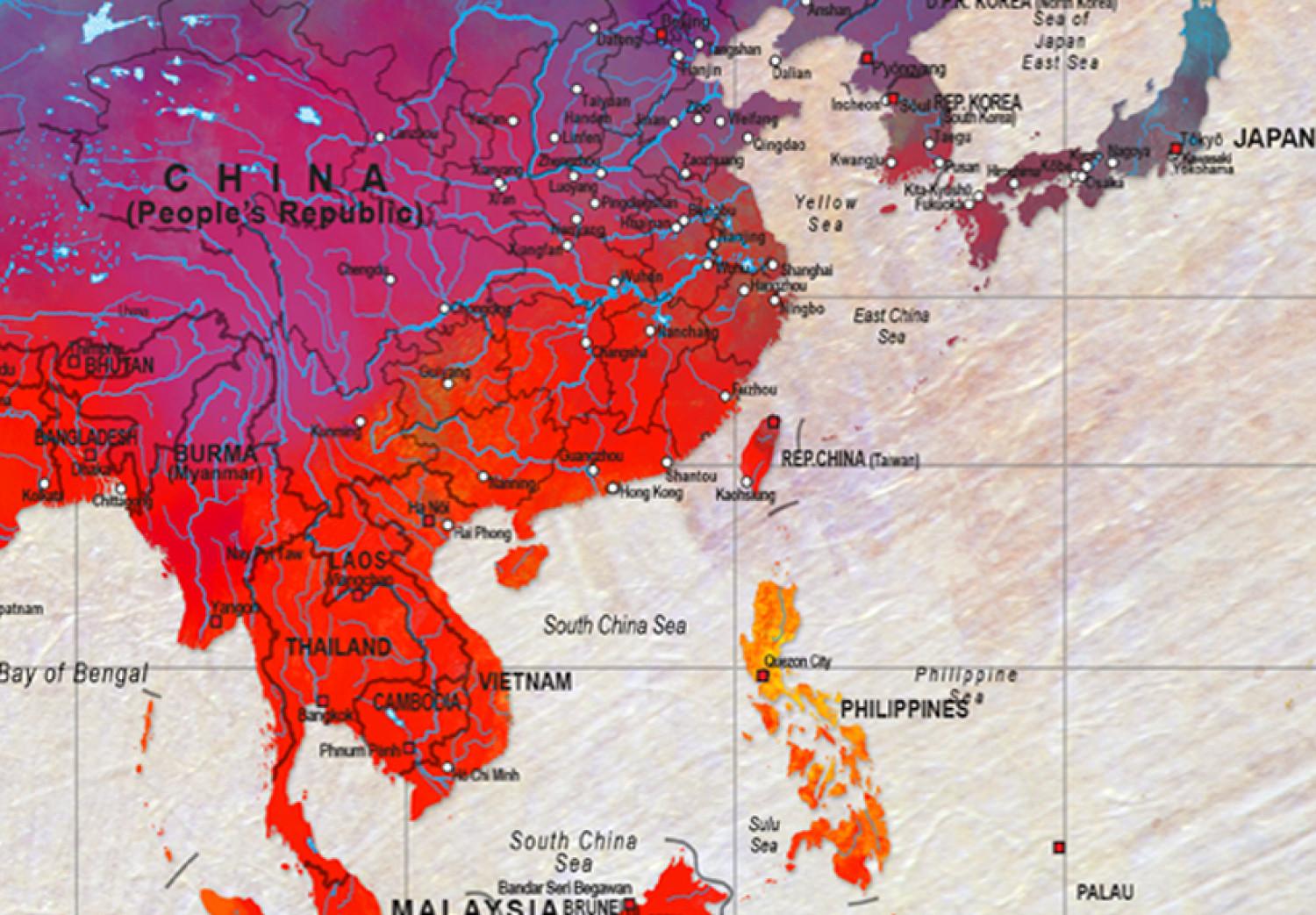 Cuadro Continentes en Color (3 partes) - Mapa Mundial en Tonos del Arcoíris