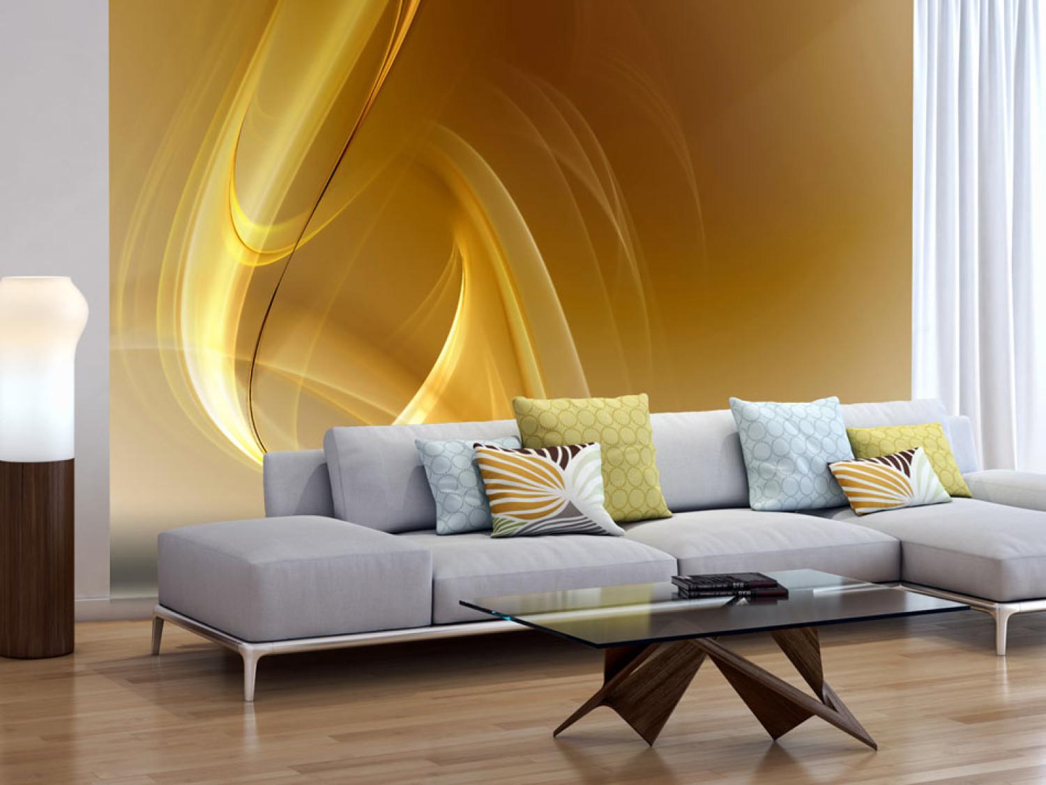 Fotomural a medida Abstracción dorada - Ondas fantásticas con efecto de reflejo y luz