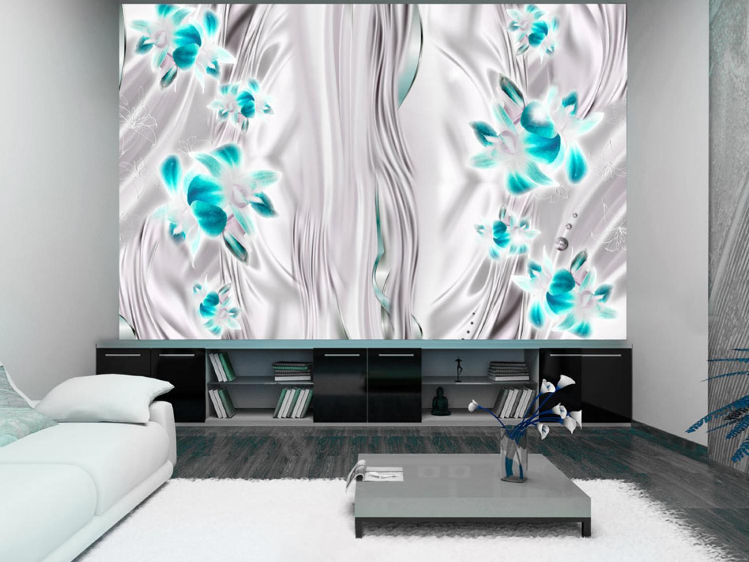 Fotomural a medida Orquídeas en platino - Motivo floral turquesa