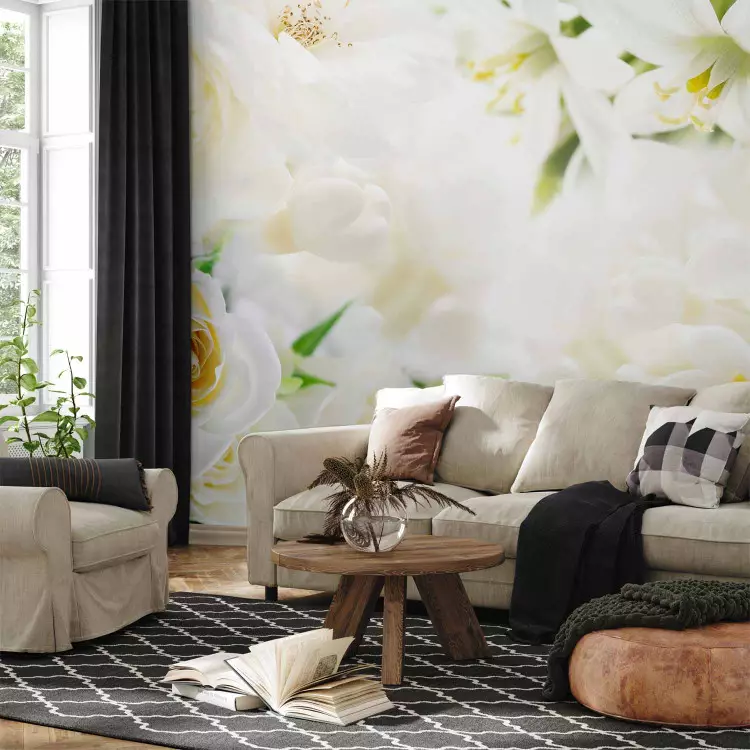 Fotomural decorativo Suspiros blancos - Natura con motivo floral de rosas y lirios