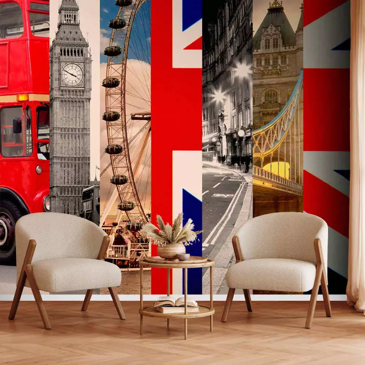 Fotomural Londres Reino Unido - arquitectura urbana con bandera británica