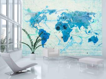 Fotomural a medida Mapa del Mundo Azul - contornos de continentes efecto acuarela