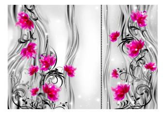 Fotomural a medida Flores Rosas - patrón floral en fondo con adornos finos