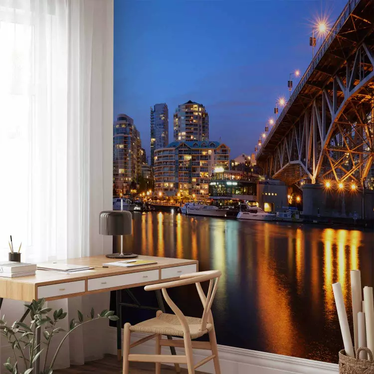 Fotomural Arquitectura de Vancouver - ciudad de noche con rascacielos y puente