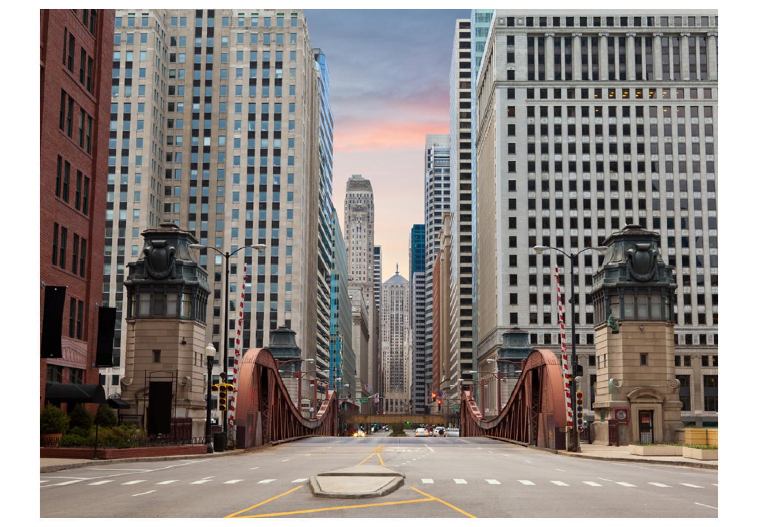 Fotomural a medida Calle en Chicago - vista al puente y a los rascacielos de la ciudad americana