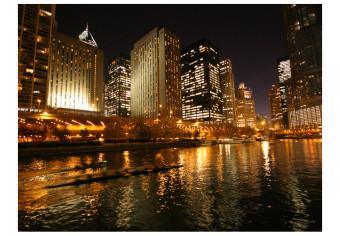 Fotomural Arquitectura Urbana de Chicago - rascacielos iluminados junto al río