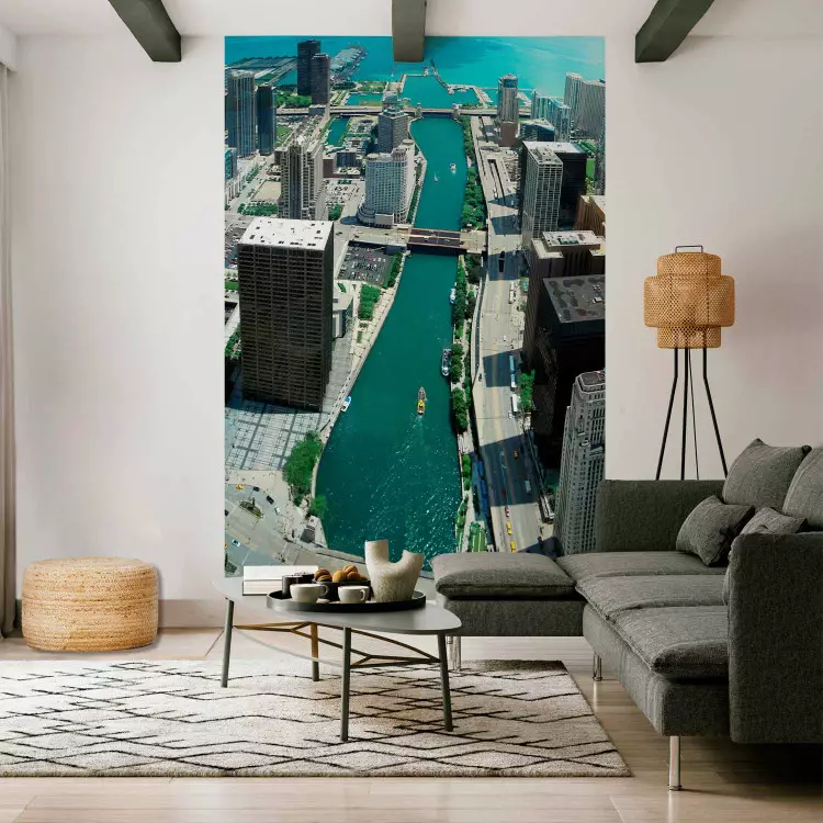 Fotomural a medida Arquitectura Urbana de Chicago - vista aérea con bahía turquesa