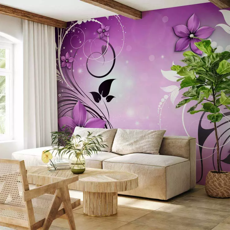 Fotomural decorativo Abstracción violeta - fantasía floral en fondo luminoso