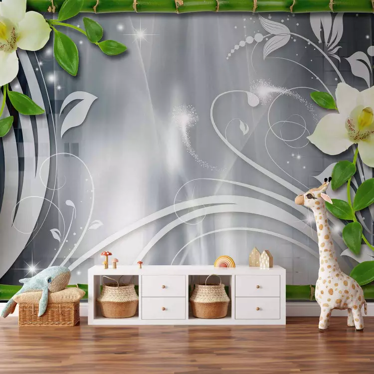 Fotomural Composición vegetal con bambú - orquídeas con ornamentos