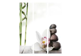Biombo barato Armonía - piedras flores lirio mesa madera oriental
