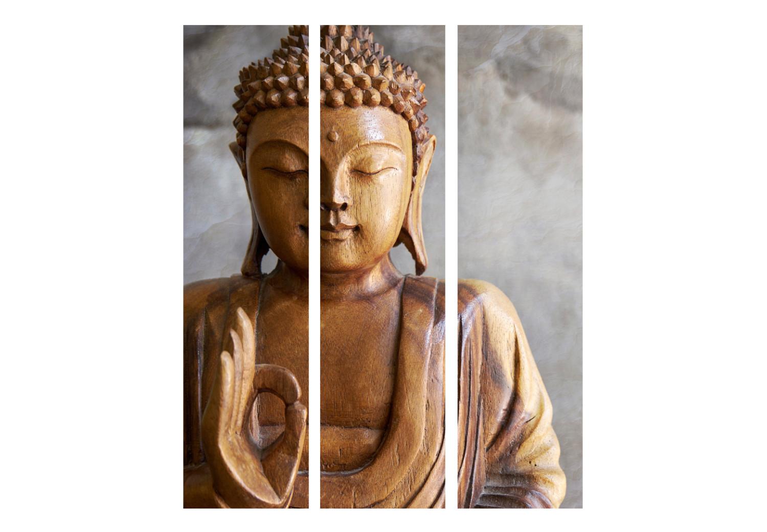Biombo original Buda - textura de madera de Buda sobre fondo gris en estilo oriental