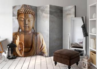 Biombo Buda II - Buda de madera sobre fondo gris en estilo Zen