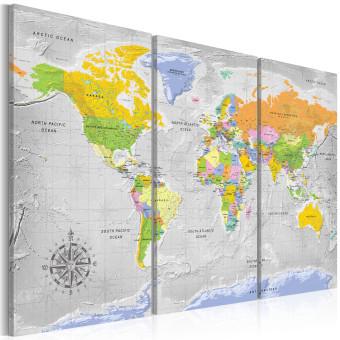 Cuadro Mapa del mundo: Rosa de los vientos II - mapa político con océano gris