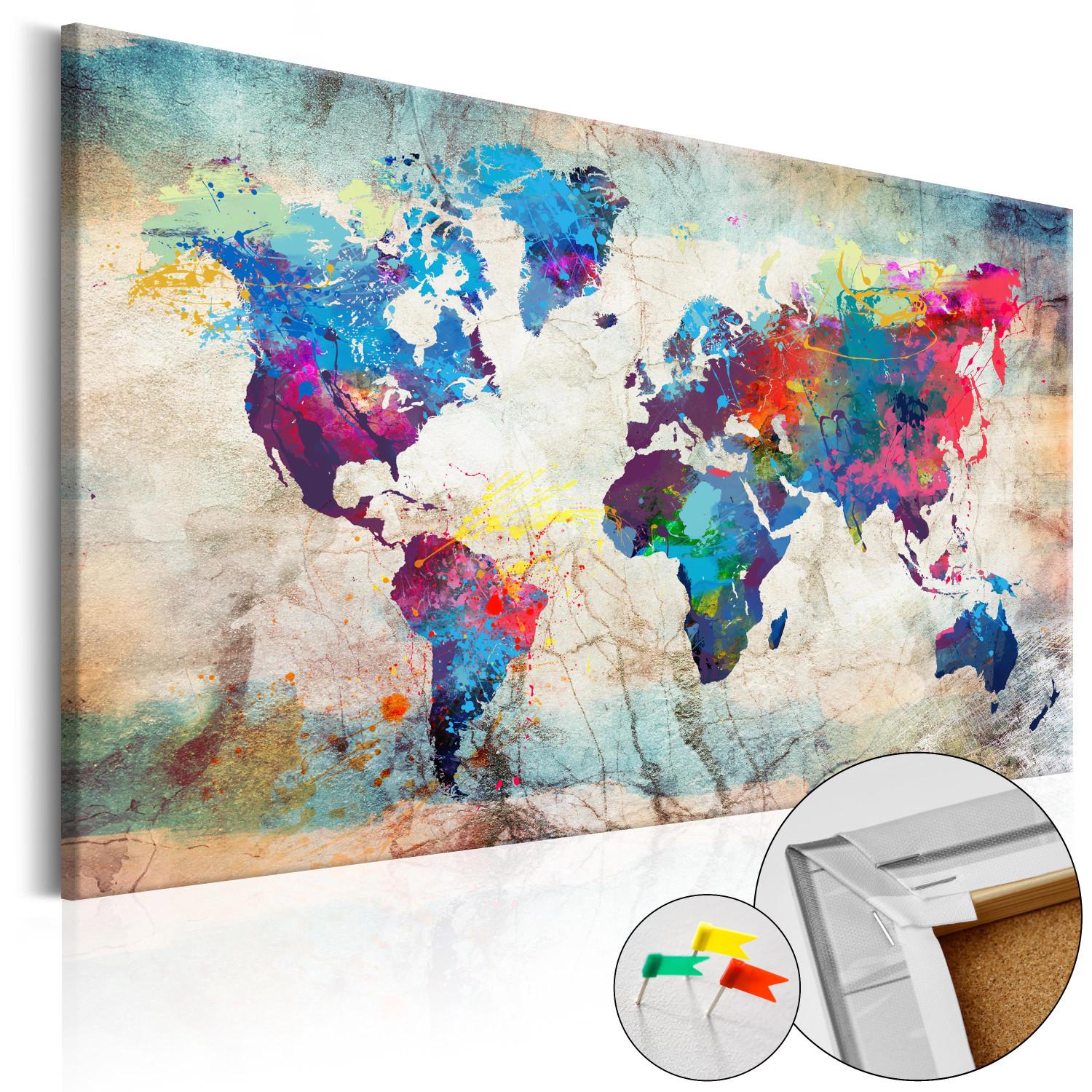 Tablero decorativo en corcho World Map: Colourful Madness [Cork Map]