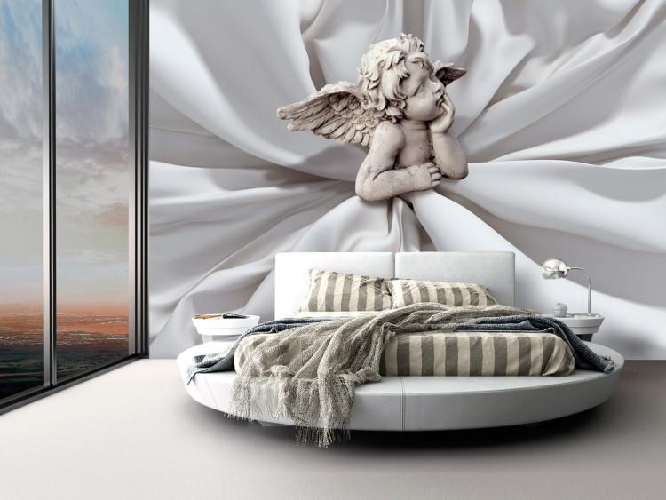 Fotomural Sueño romántico angelical - escultura de ángel en tejido blanco