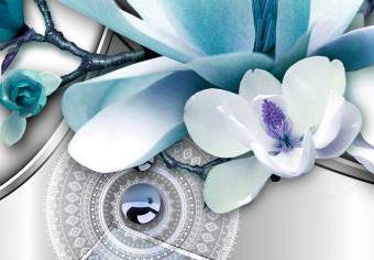 Cuadro moderno Ola de diamantes (1 parte) - flor magnolia azul sobre fondo gris