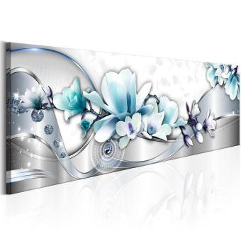 Cuadro moderno Ola de diamantes (1 parte) - flor magnolia azul sobre fondo gris