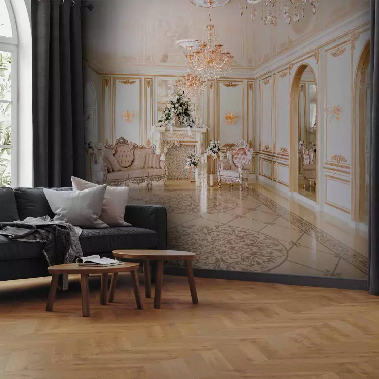 Fotomural Interior lujoso - salón barroco blanco con adornos