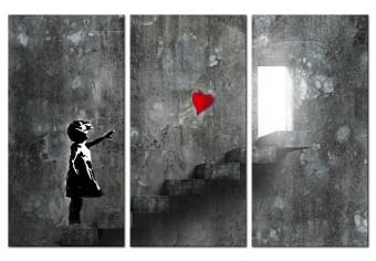 Cuadro decorativo Banksy: Chica con globo - grafiti urbano con corazón y escaleras