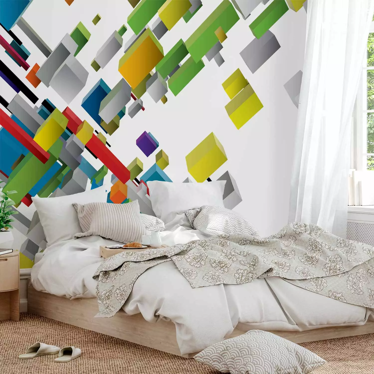 Fotomural Puzzle 3D abstracción geométrica colorida en espacio