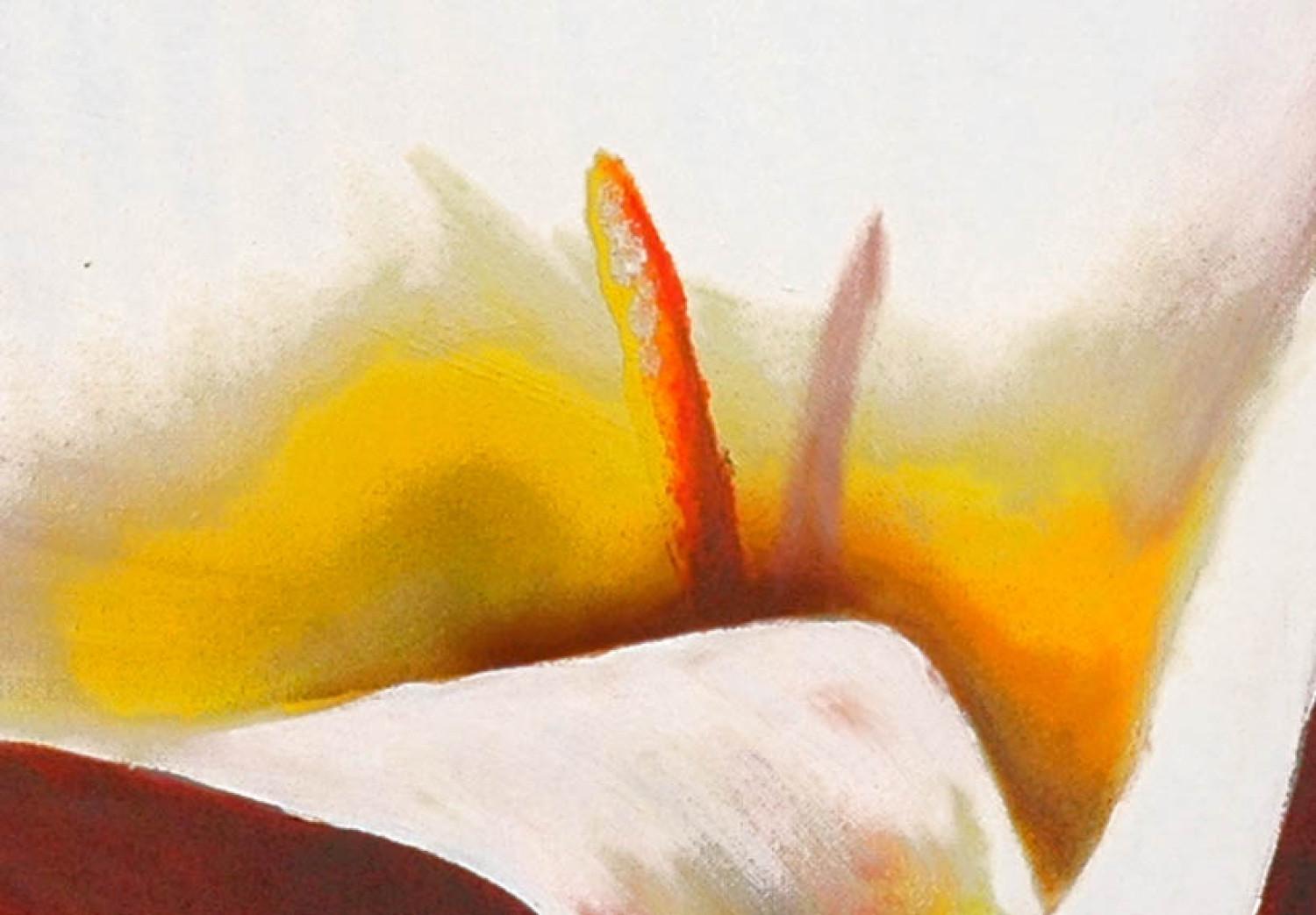 Cuadro Dúo encantador - dos calas blancas pintadas a mano sobre fondo rojo