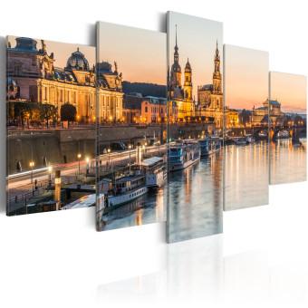 Cuadro Dresden, Alemania - panorama de la ciudad iluminada al atardecer
