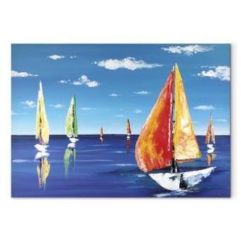 Cuadro Tarde de verano - veleros pintados a mano en el lago