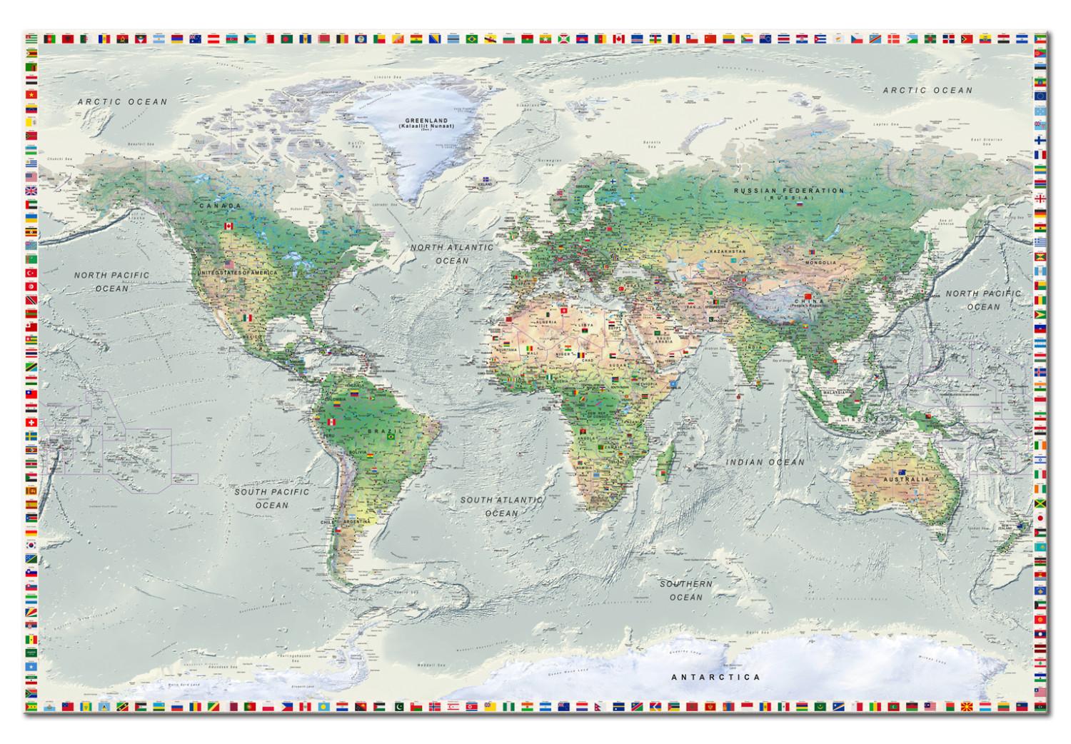 Cuadro Mapa del mundo: Corrientes de grafito - con banderas