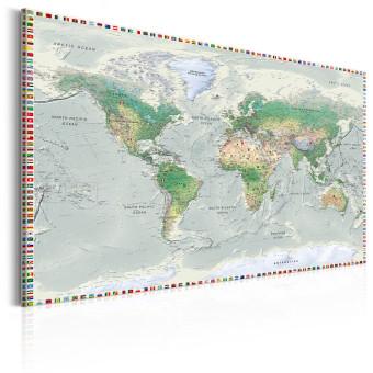 Cuadro Mapa del mundo: Corrientes de grafito - con banderas