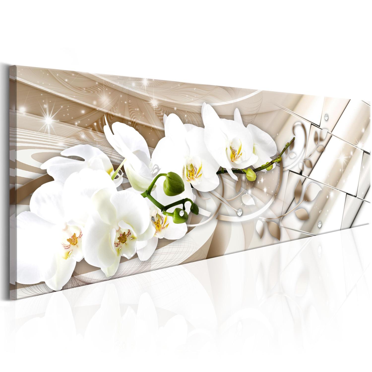Cuadro Orquídea y abstracción - flor blanca sobre fondo beige abstracto