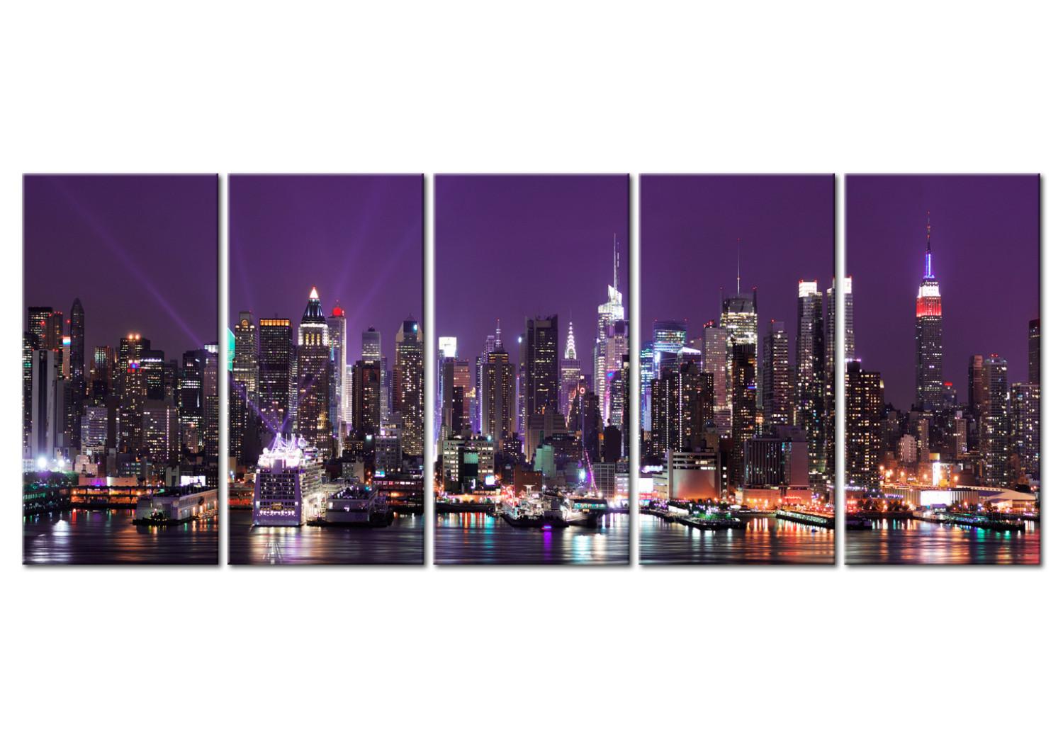 Cuadro Nueva York: Rascacielos (5 piezas) - rascacielos y océano de noche
