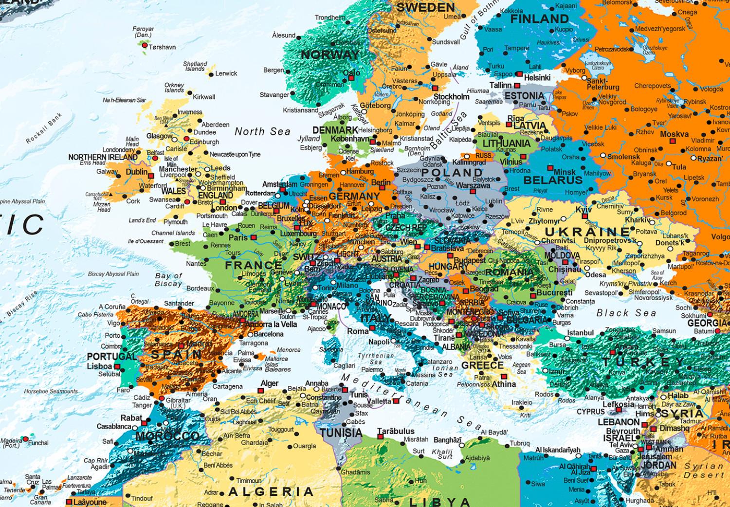 Cuadro decorativo Mapa del mundo (5 piezas) - siete continentes en color