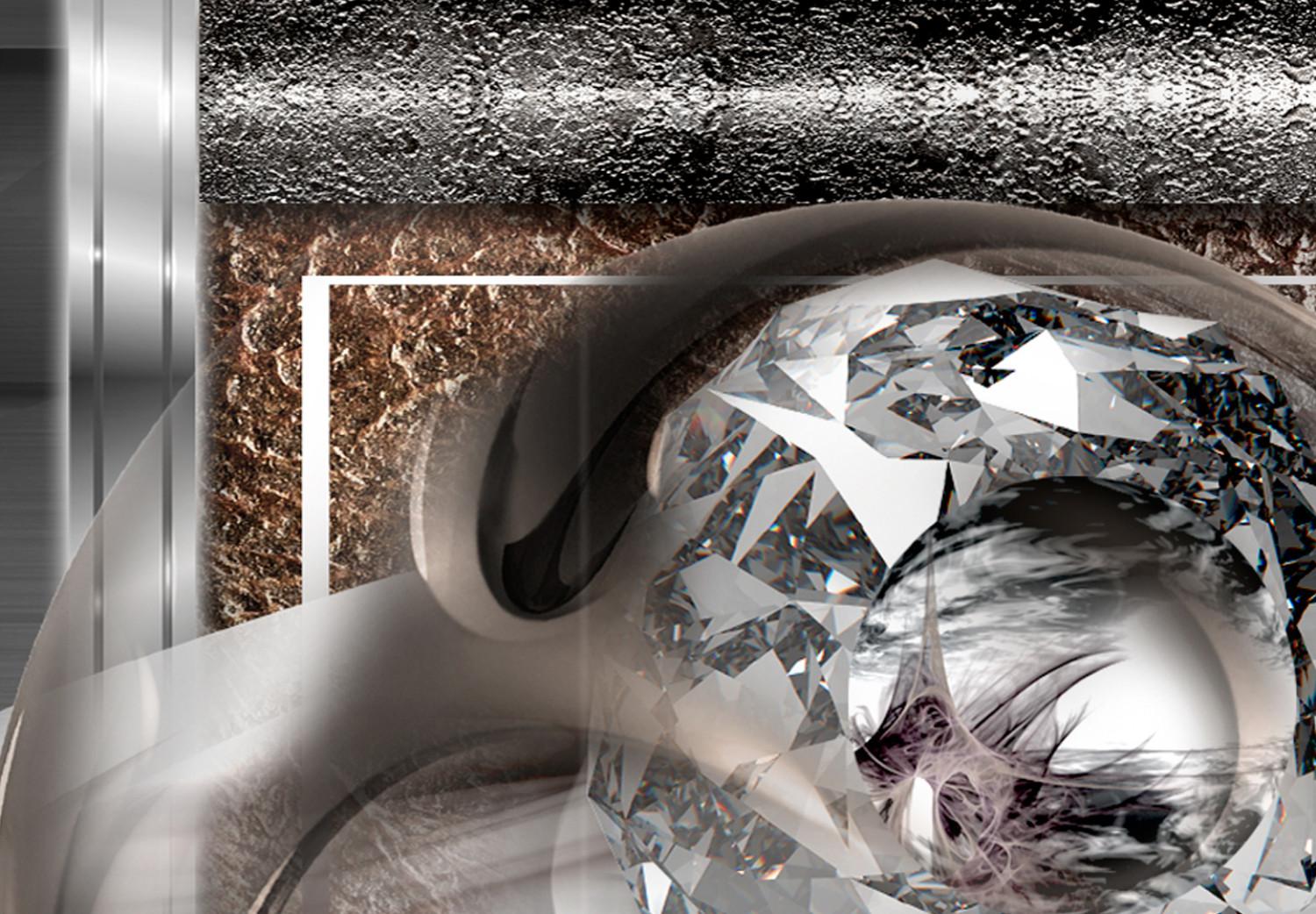 Cuadro decorativo Brillo plateado (5 piezas) - abstracción acuática con acentos marrones