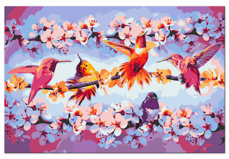 Cuadro numerado para pintar Chirping - Colorful Hummingbirds and Purple Flowering Twigs 144610 additionalImage 5