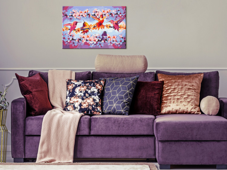 Cuadro numerado para pintar Chirping - Colorful Hummingbirds and Purple Flowering Twigs 144610 additionalImage 2