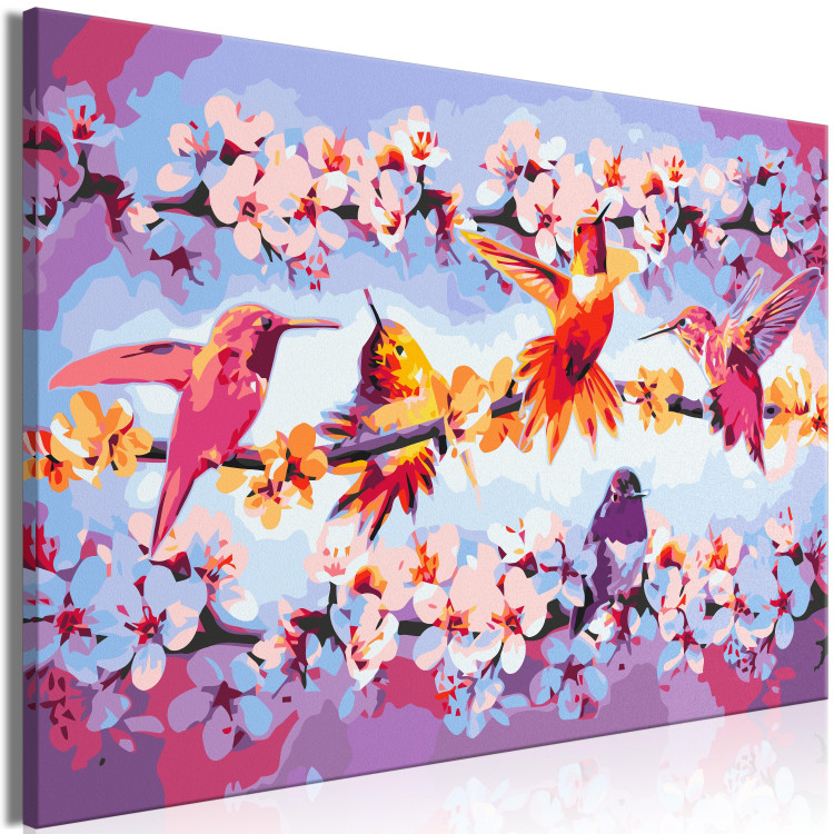 Cuadro numerado para pintar Chirping - Colorful Hummingbirds and Purple Flowering Twigs 144610 additionalImage 6
