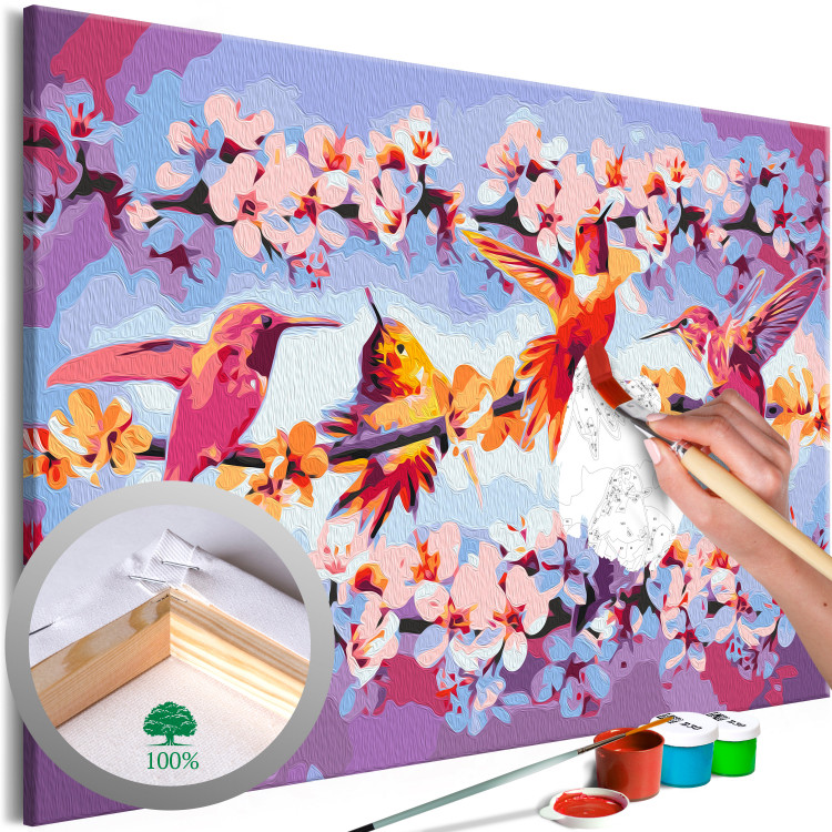 Cuadro numerado para pintar Chirping - Colorful Hummingbirds and Purple Flowering Twigs 144610