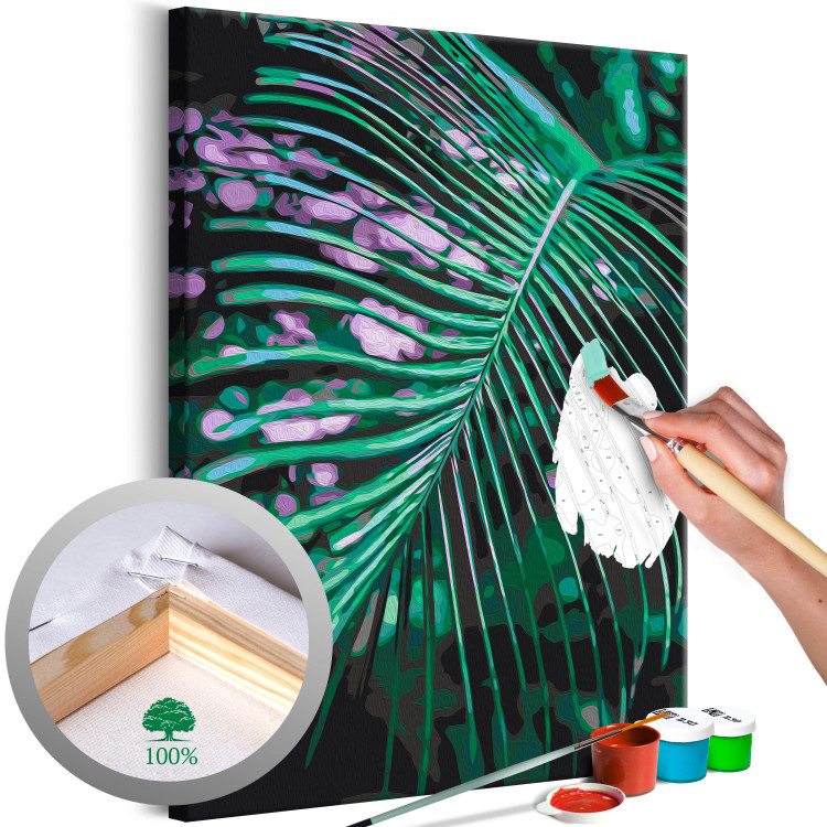 Cuadro para pintar con números Morning Freshness - Green Palm Leaf With Water Drops 146210