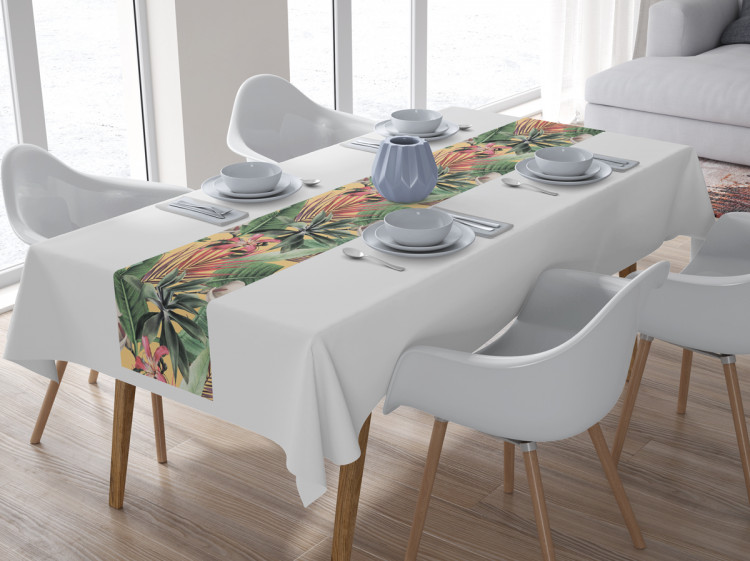 Camino de mesa Rainforest flora - a floral pattern with white flowers and leaves 147210 additionalImage 4